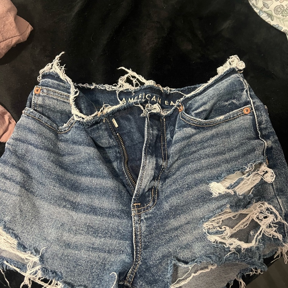 American Eagle Outfitters Blue Distressed Jean Shorts